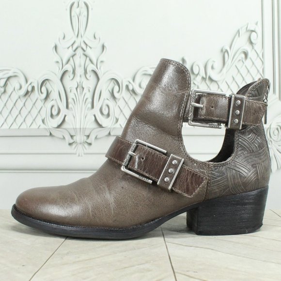 The Sak Shoes - *The Sak Brown Leather Back Zipper Buckled Low Heeled Booties Size